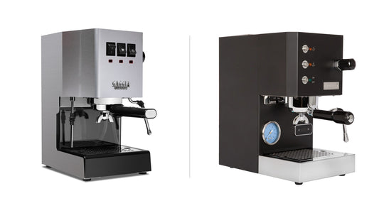 Gaggia Classic Pro E24 and Profitec GO espresso machines side by side