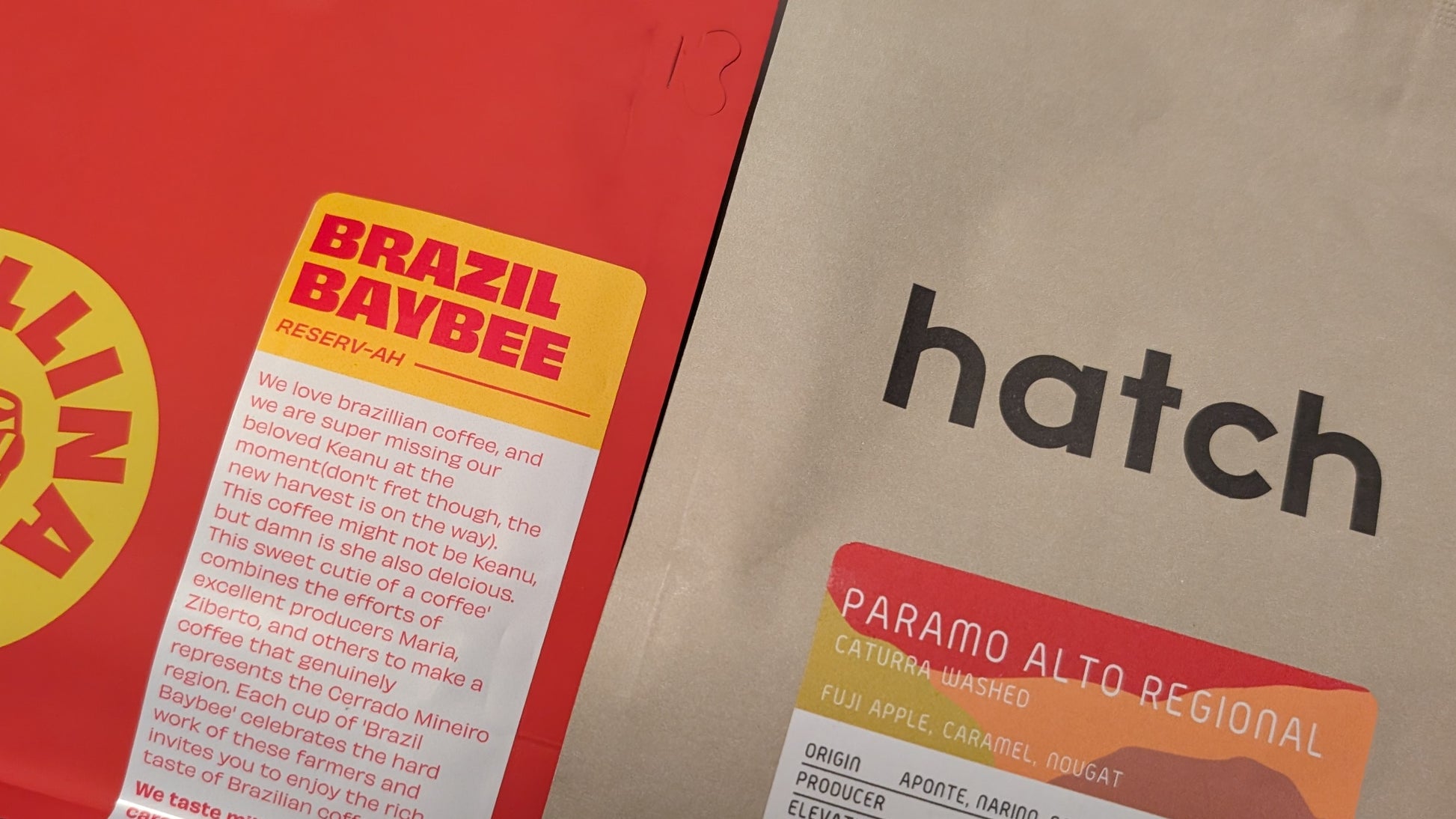 Two bags of specialty coffee in a gift box