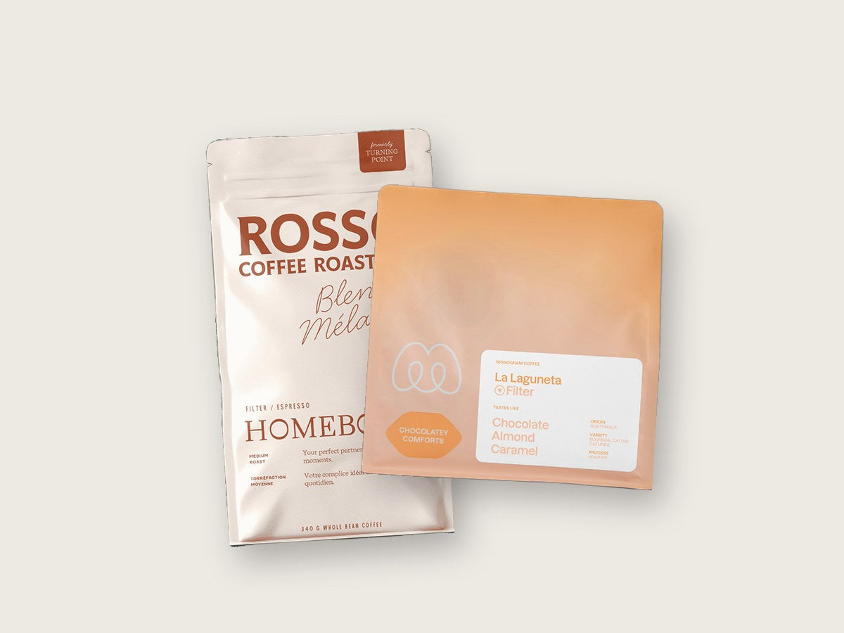 Two bags of coffee from Canadian roasters, including Rosso